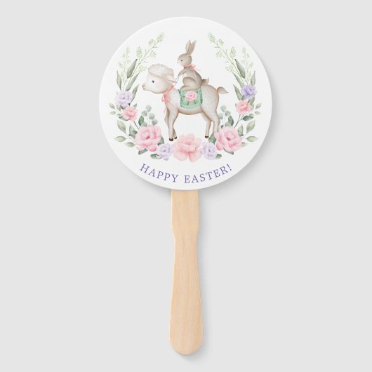 Baby Bunny & Lamb Lente Bloemen Paasfeest Handwaaier (Voorkant)