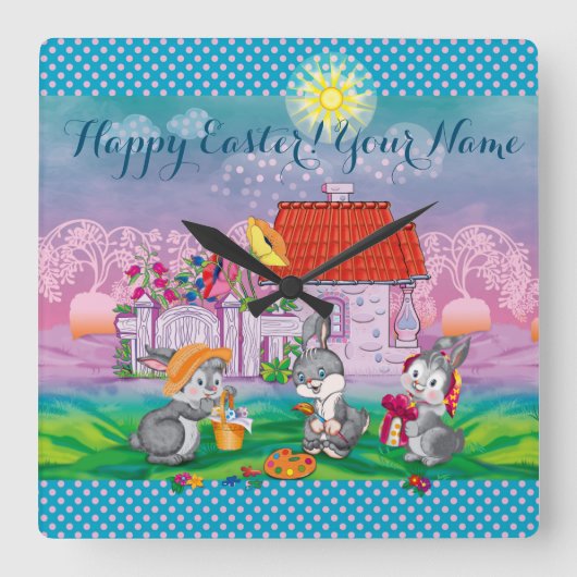 Baby Bunny little Vierkante Klok (Voorkant)