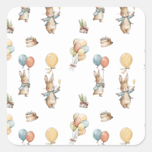 Baby Bunny met ballonnen Vierkante Sticker (Voorkant)