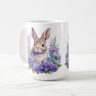 Baby bunny met paarse bloemen 15 oz koffie mok