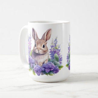 Baby bunny met paarse bloemen 15 oz koffie mok
