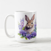 Baby bunny met paarse bloemen 15 oz koffie mok (Links)