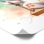 Baby Bunny Nursery Waterverf Konijn op Swing Poster (Hoek)
