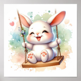 Baby Bunny Nursery Waterverf Konijn op Swing Poster