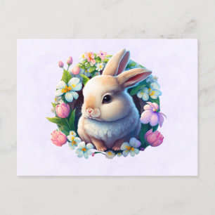 Baby Bunny onder Colorful Spring Flowers Briefkaart