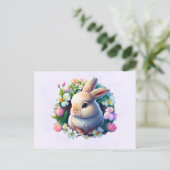 Baby Bunny onder Colorful Spring Flowers Briefkaart (Staand voorkant)