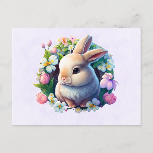 Baby Bunny onder Colorful Spring Flowers Briefkaart (Voorkant)