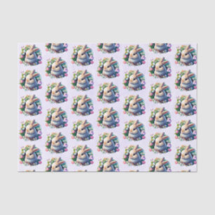 Baby Bunny onder Colorful Spring Flowers gepatterd Tissuepapier