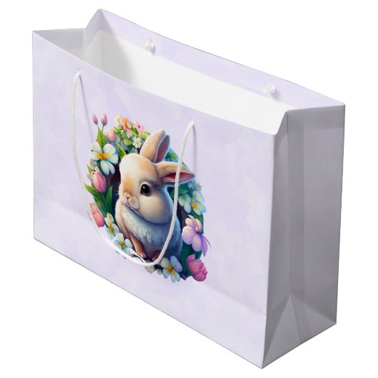 Baby Bunny onder Colorful Spring Flowers Groot Cadeauzakje (Voorkant Gekanteld)