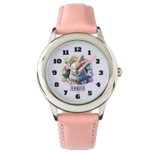Baby Bunny onder Colorful Spring Flowers Horloge