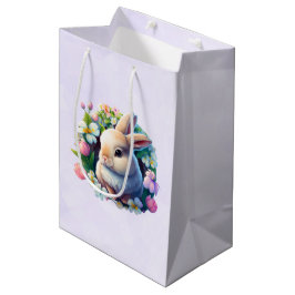 Baby Bunny onder Colorful Spring Flowers Medium Cadeauzakje