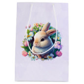 Baby Bunny onder Colorful Spring Flowers Medium Cadeauzakje (Achterkant)
