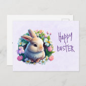 Baby Bunny onder Colorful Spring Flowers Pasen Feestdagenkaart (Voorkant / Achterkant)