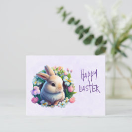 Baby Bunny onder Colorful Spring Flowers Pasen Feestdagenkaart