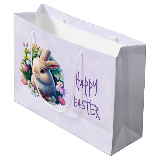 Baby Bunny onder Colorful Spring Flowers Pasen Groot Cadeauzakje (Voorkant Gekanteld)