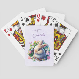 Baby Bunny onder Colorful Spring Flowers Pokerkaarten