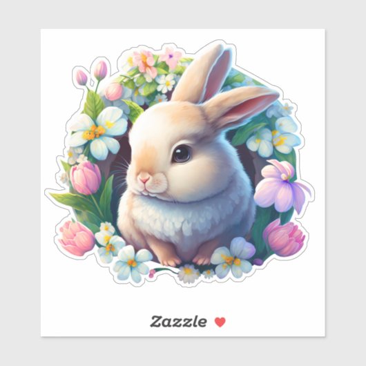 Baby Bunny onder Colorful Spring Flowers Sticker (Vel)