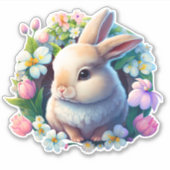 Baby Bunny onder Colorful Spring Flowers Sticker (Voorkant)