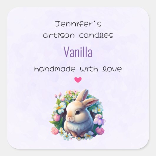 Baby Bunny onder Spring Flowers Candle Biz Vierkante Sticker (Voorkant)