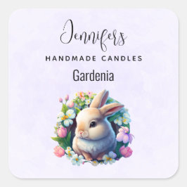 Baby Bunny onder Spring Flowers Candle Business Vierkante Sticker
