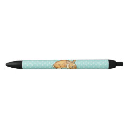 baby bunny over blauwgroen poka dot background zwarte inkt pen