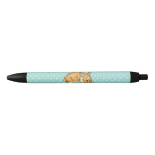 baby bunny over blauwgroen poka dot background zwarte inkt pen