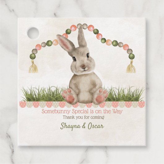 Baby Bunny Peach Ivory Sage Bedankjes Labels (Voorkant)