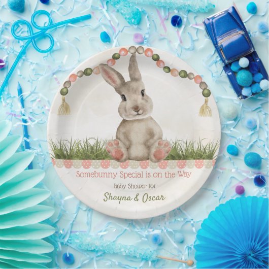 Baby Bunny Peach Ivory Sage Papieren Bordje (Feest)