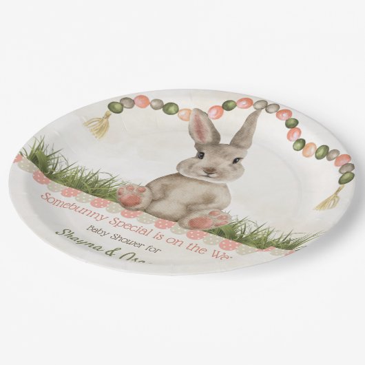 Baby Bunny Peach Ivory Sage Papieren Bordje (Gekanteld)