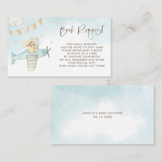 Baby Bunny Pilot Airplane Baby shower Book Request Informatiekaartje (Voorkant / Achterkant)