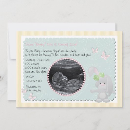 Baby Bunny Pink Foto Baby shower Uitnodiging (Voorkant)