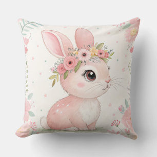 Baby Bunny Prinses met Bloemenkroon – Zachte Roze Kussen