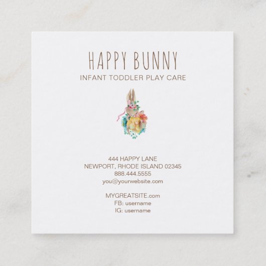 *~* Baby Bunny Rabbit Daycare Teacher Nanny Tutor Vierkante Visitekaartje (Achterkant)
