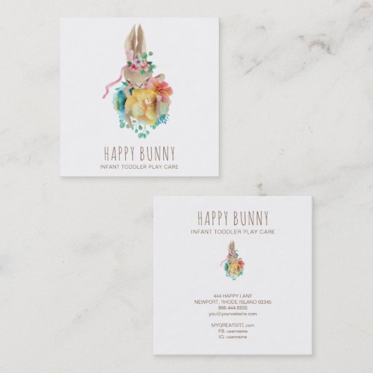 *~* Baby Bunny Rabbit Daycare Teacher Nanny Tutor Vierkante Visitekaartje (Voorkant / Achterkant)