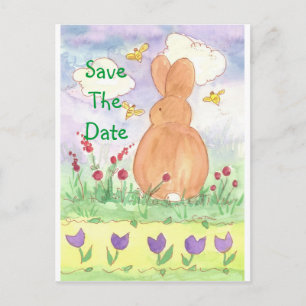 Baby Bunny Save the Date Pet Rabbit Waterverf Aankondigingskaart