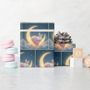 Baby Bunny slaapt op maansikkel Cadeaupapier