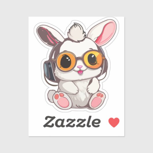 Baby Bunny Sticker with Headphones (Vel)