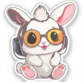 Baby Bunny Sticker with Headphones (Voorkant)