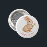 Baby Bunny with Pink Flower Happy Easter Ronde Button 3,2 Cm<br><div class="desc">Baby Bunny with Pink Flower Happy Easter Button. A cute baby bunny,  holding a delicate pink flower.</div>