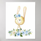 Baby Bunny, Woodland Animals, Boho, Blue Flowers Poster (Voorkant)