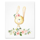 Baby Bunny, Woodland Animals, Boho, Roze Bloemen Foto Afdruk (Voorkant)