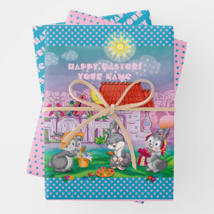 Baby Bunny Wrapping Paper Flat Sheet Set van 3