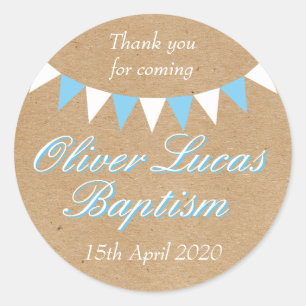 Baby Bunting Blauwe Doop Favor Ronde Sticker