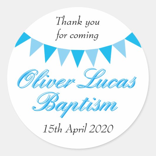 Baby Bunting Blauwe Doop Favor Ronde Sticker (Voorkant)