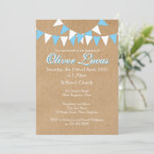Baby Bunting Blauwe Doop Uitnodiging (Staand voorkant)