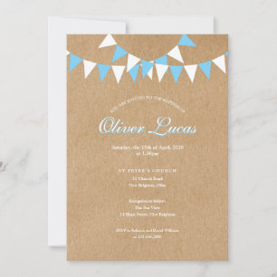 Baby Bunting Blauwe Doop Uitnodiging Rustiek