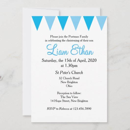 Baby Bunting Blue Baptism Christening Invitation Kaart (Voorkant)
