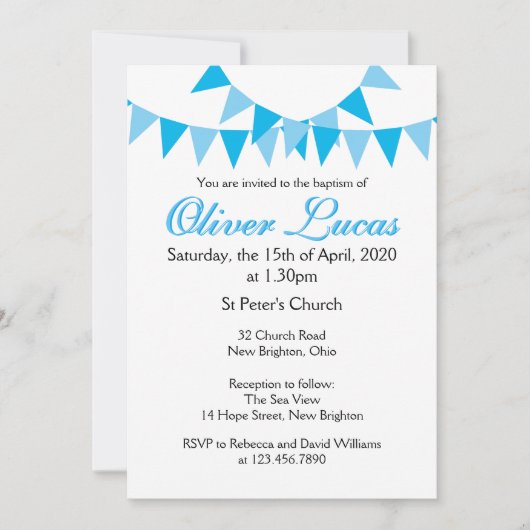 Baby Bunting Blue Baptism Christening Invitation Kaart (Voorkant)