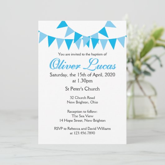 Baby Bunting Blue Baptism Christening Invitation Kaart (Staand voorkant)