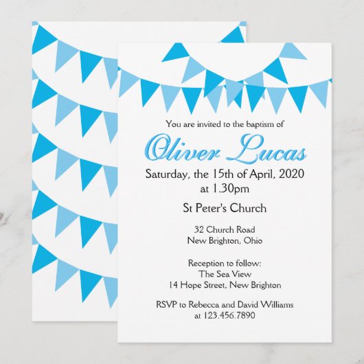 Baby Bunting Blue Baptism Christening Invitation Kaart (Voorkant / Achterkant)